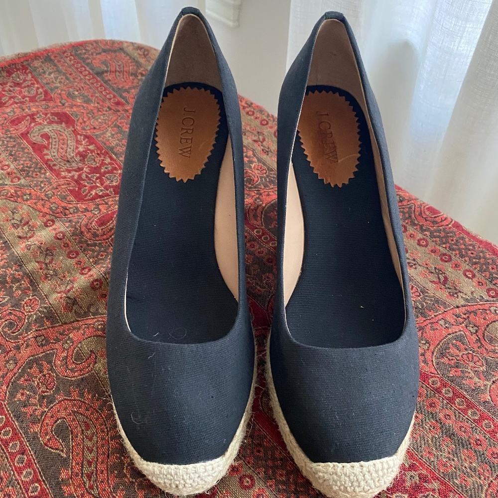 J. Crew, Black Wedge Espadrilles, Size 9